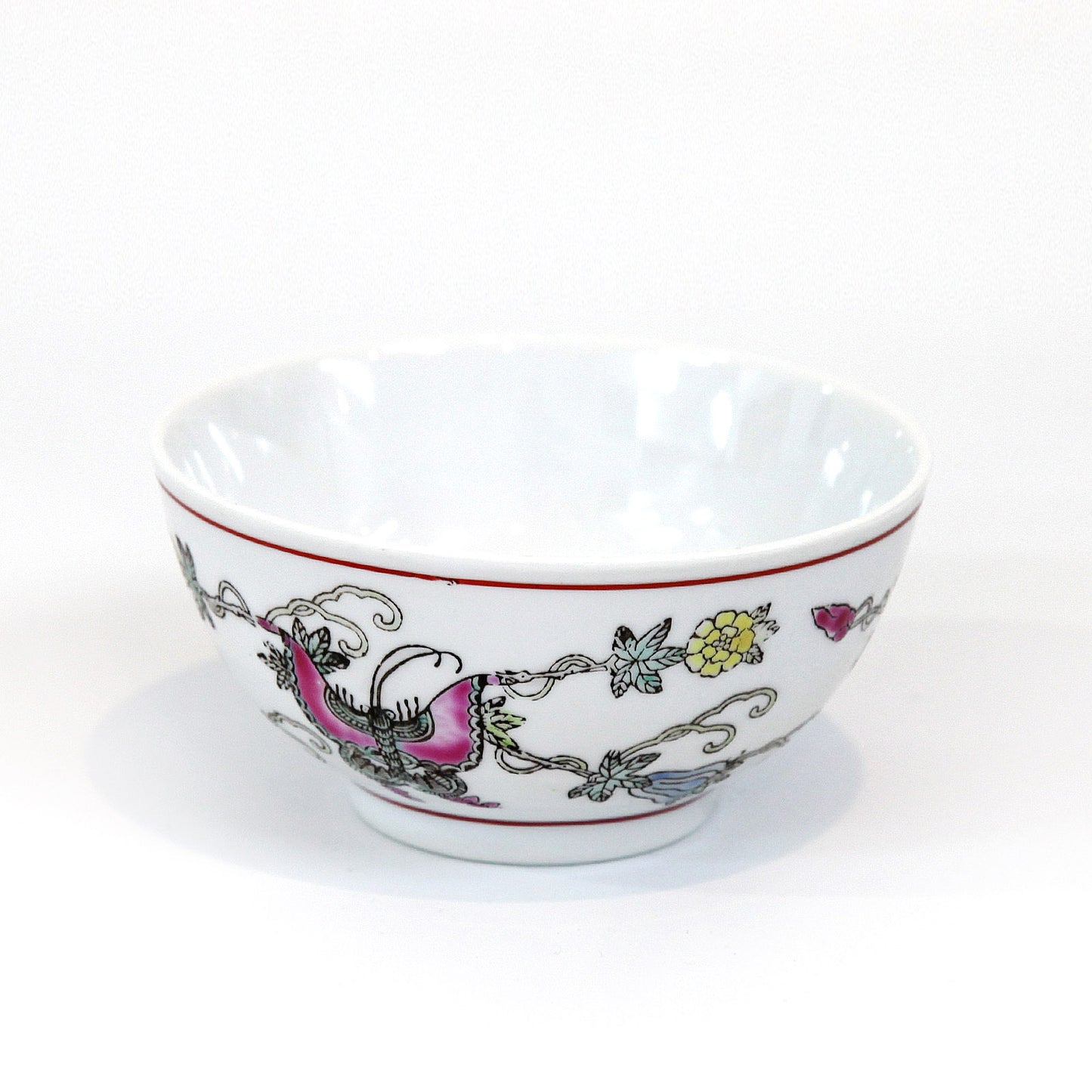 茶碗・蝶と花(ホワイト)