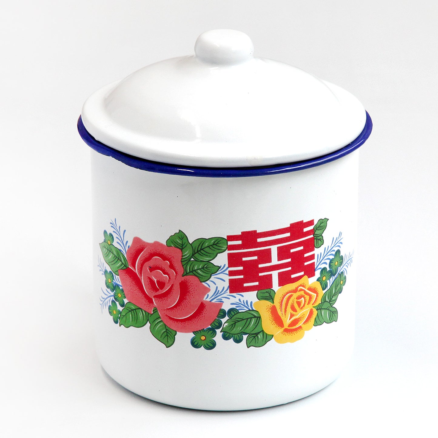 ホーローマグカップ 蓋付(赤と黄色のバラとダブルハピネス)