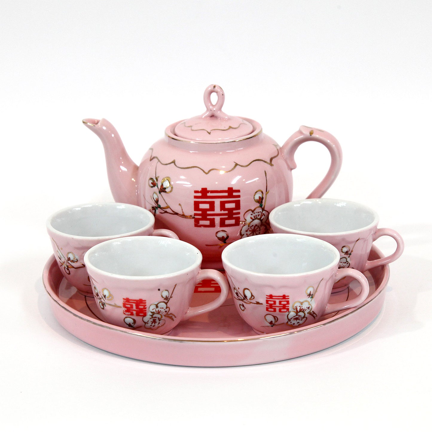 ダブルハピネスお茶セット|皿・茶壺・カップ4個付き