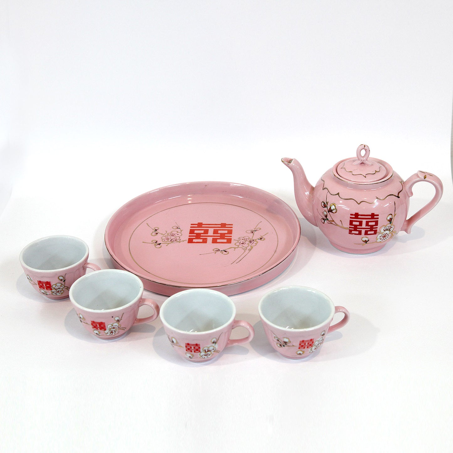 ダブルハピネスお茶セット|皿・茶壺・カップ4個付き