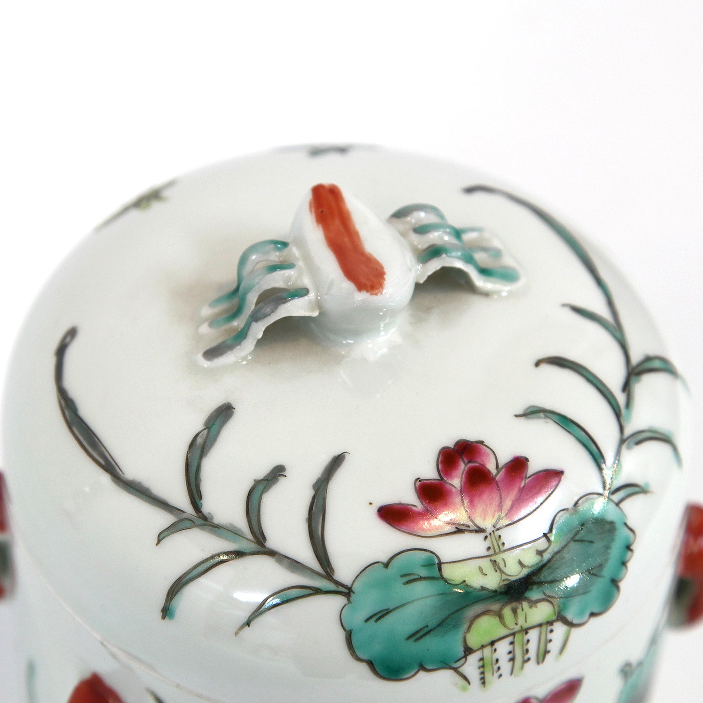 蓮華や鳥、中国の詩・陶器の小物入れ