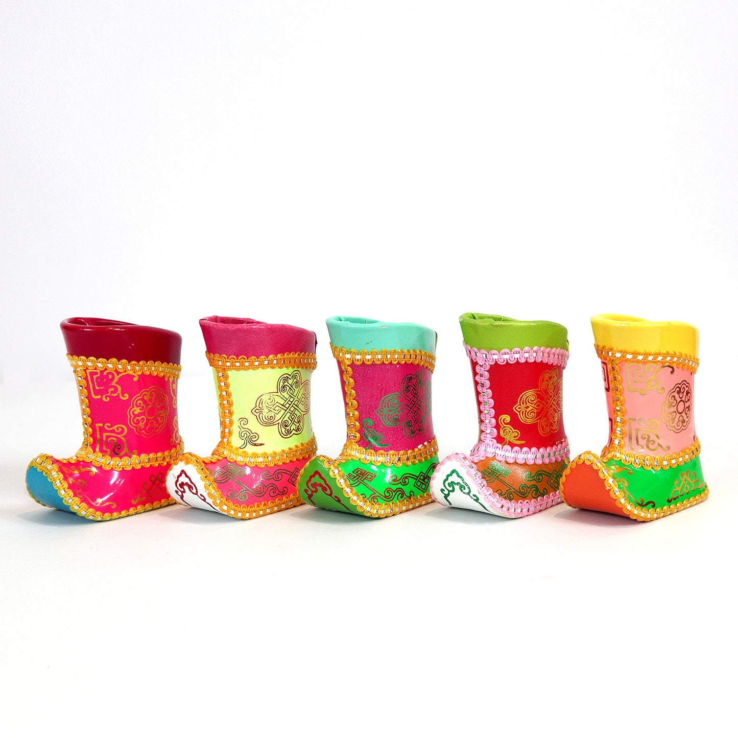 内モンゴル・ブーツ型のペン立て|ブルー×マゼンタ(色褪せあり)