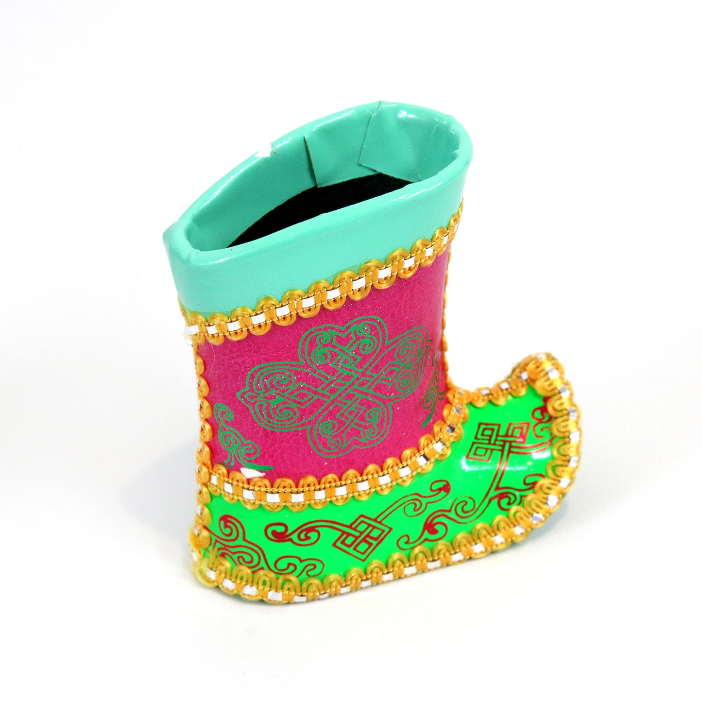 内モンゴル・ブーツ型のペン立て|ブルー×マゼンタ(色褪せあり)