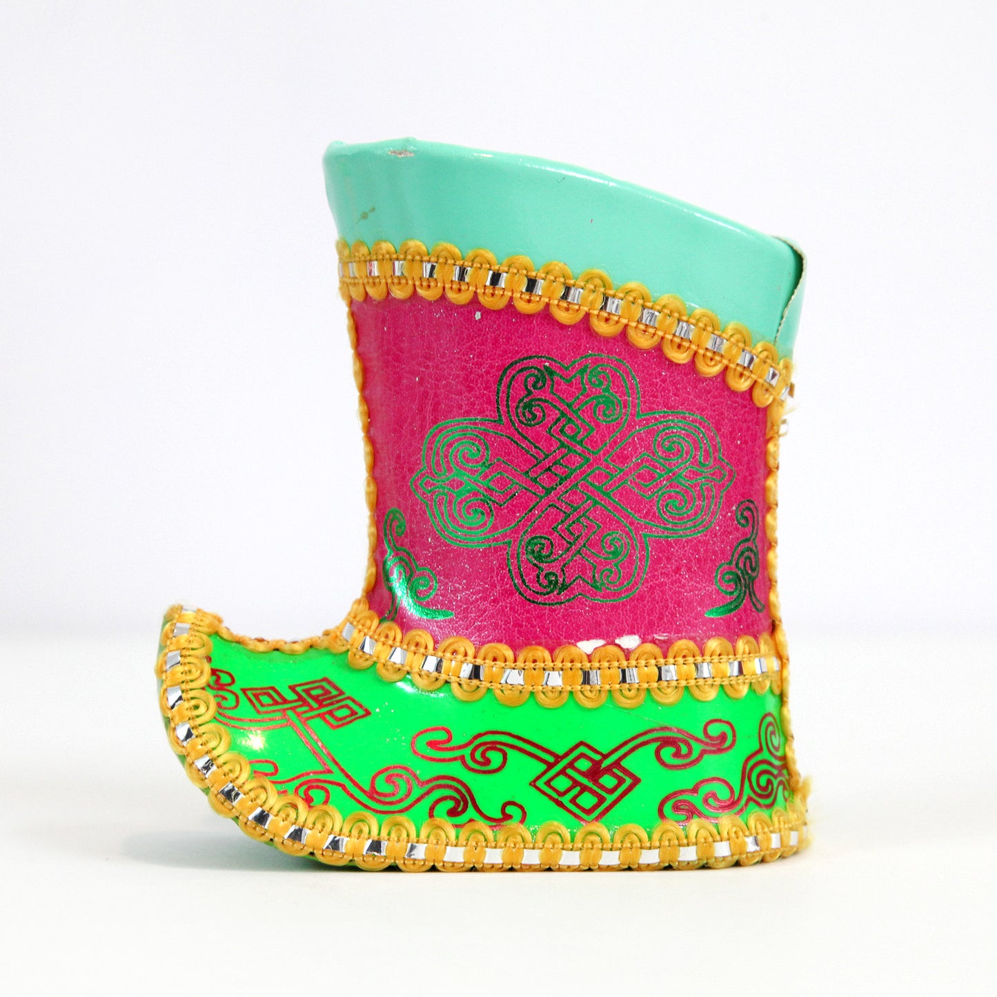 内モンゴル・ブーツ型のペン立て|ブルー×マゼンタ(色褪せあり)