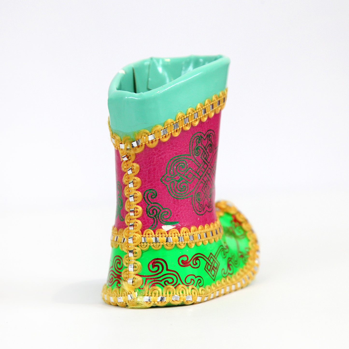 内モンゴル・ブーツ型のペン立て|ブルー×マゼンタ(色褪せあり)