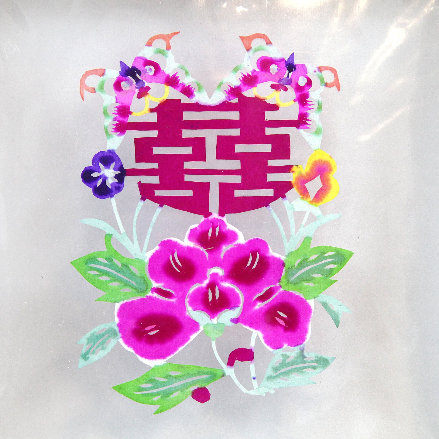 【切り絵】ダブルハピネスと花(香港製)
