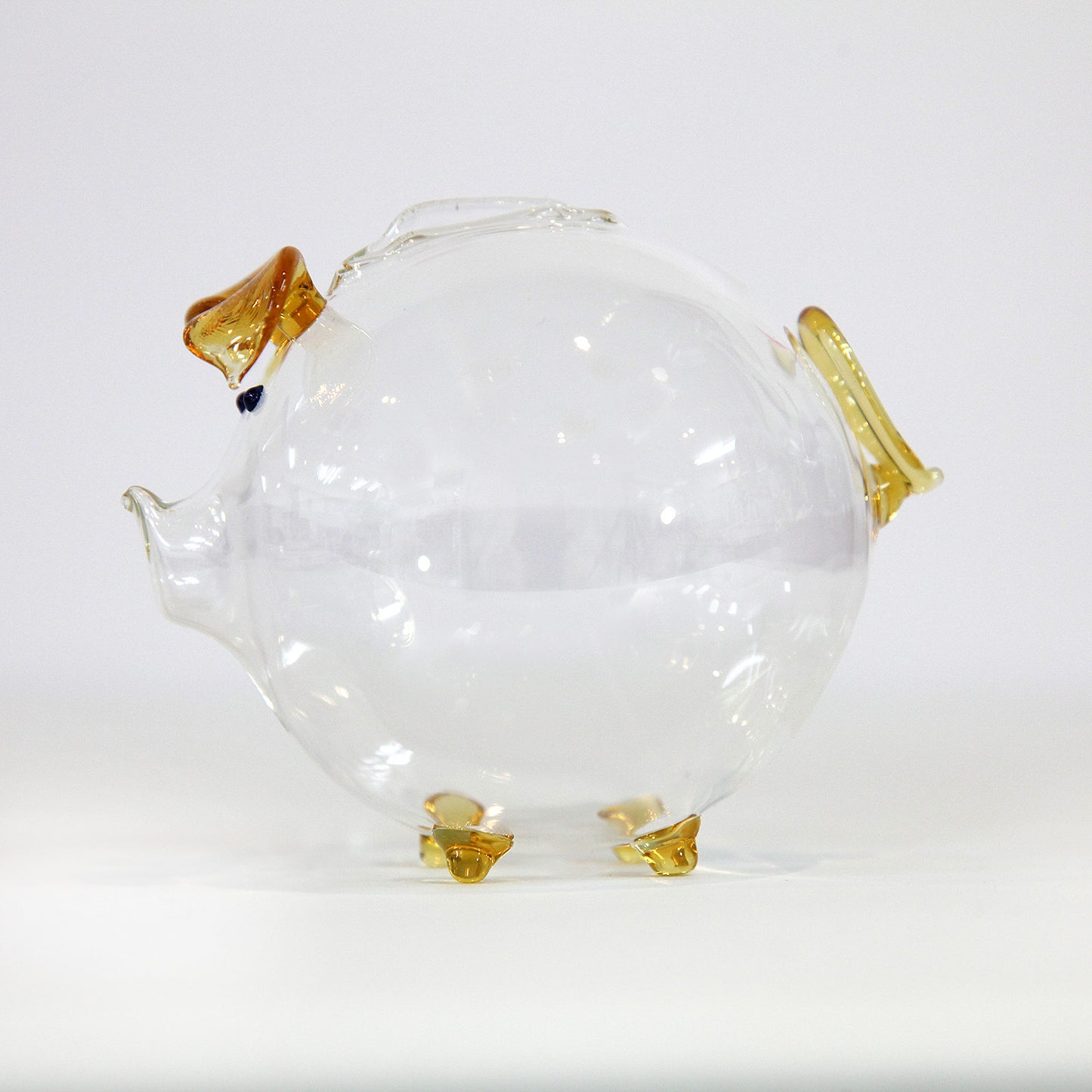 手作りガラス細工・ブタ貯金箱(黄)