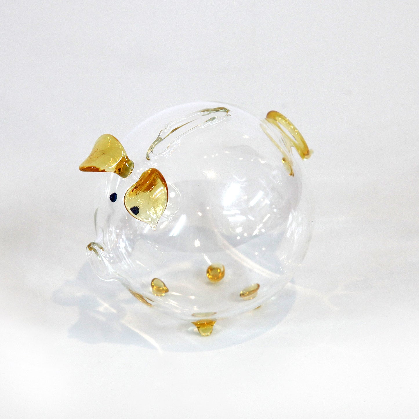 手作りガラス細工・ブタ貯金箱(黄)