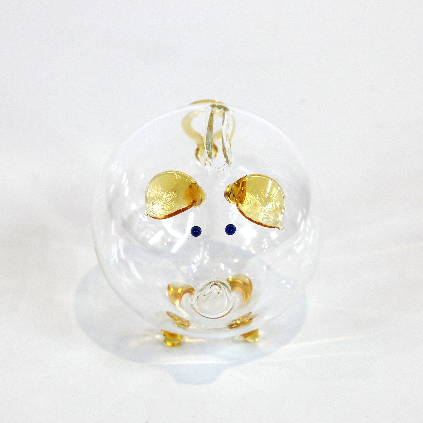 手作りガラス細工・ブタ貯金箱(黄)