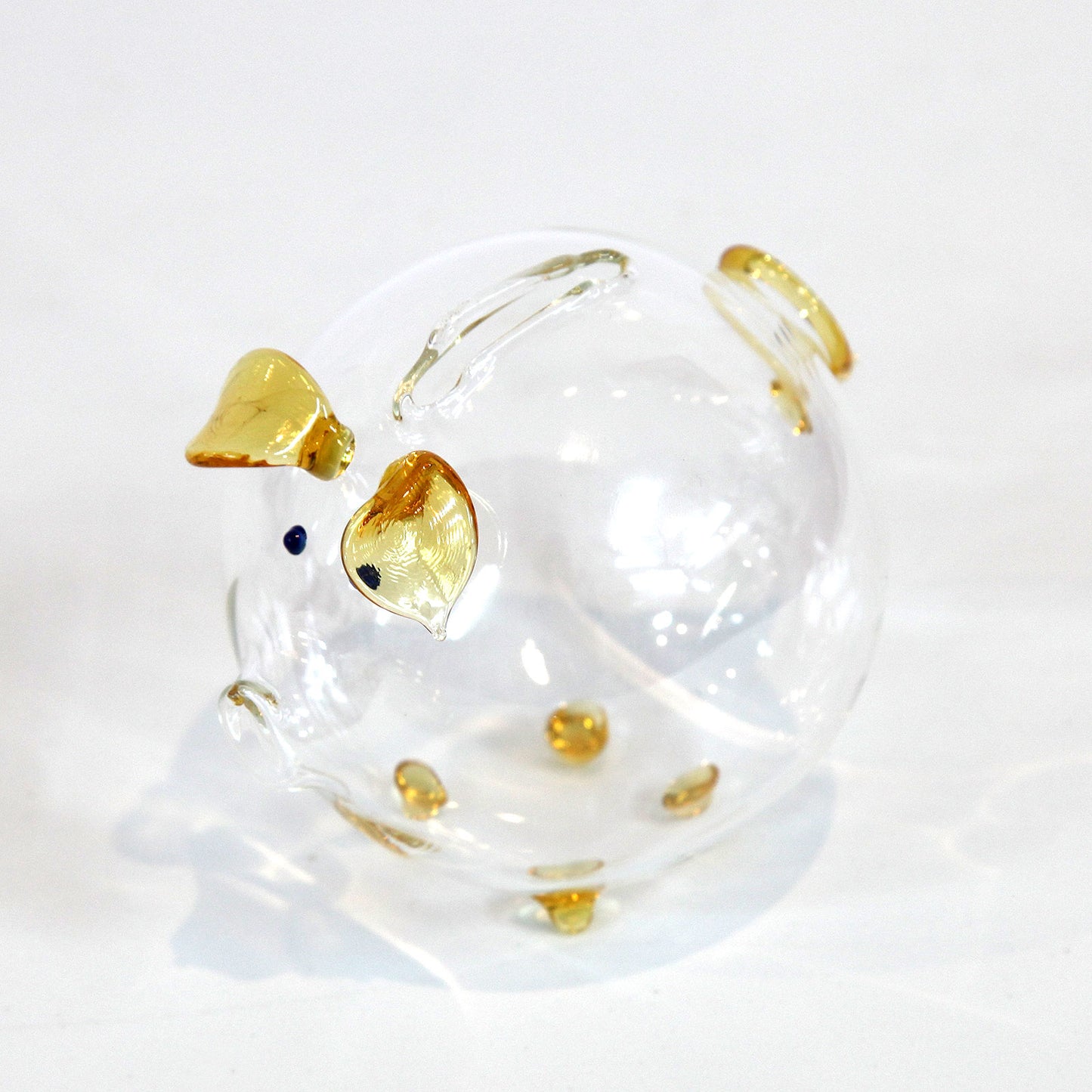 手作りガラス細工・ブタ貯金箱(黄)