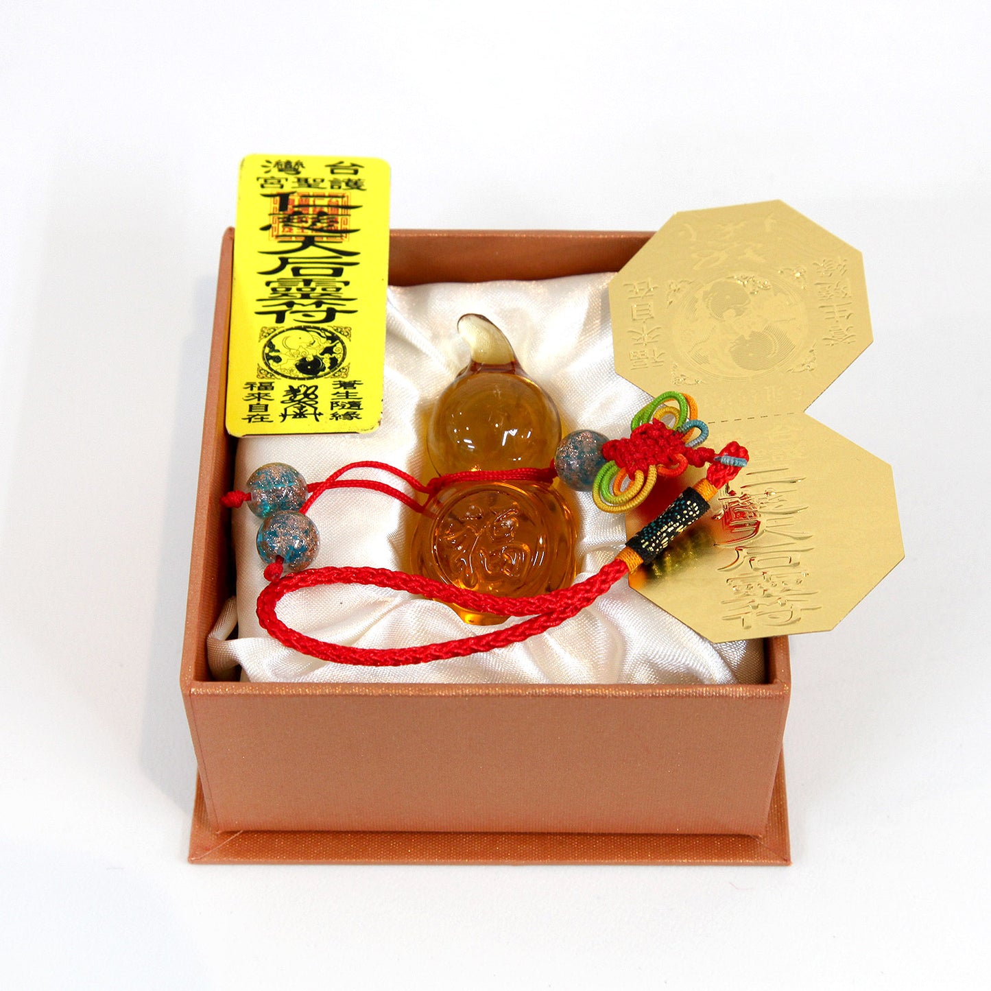 ガラス細工・ひょうたん中国結び(金色)