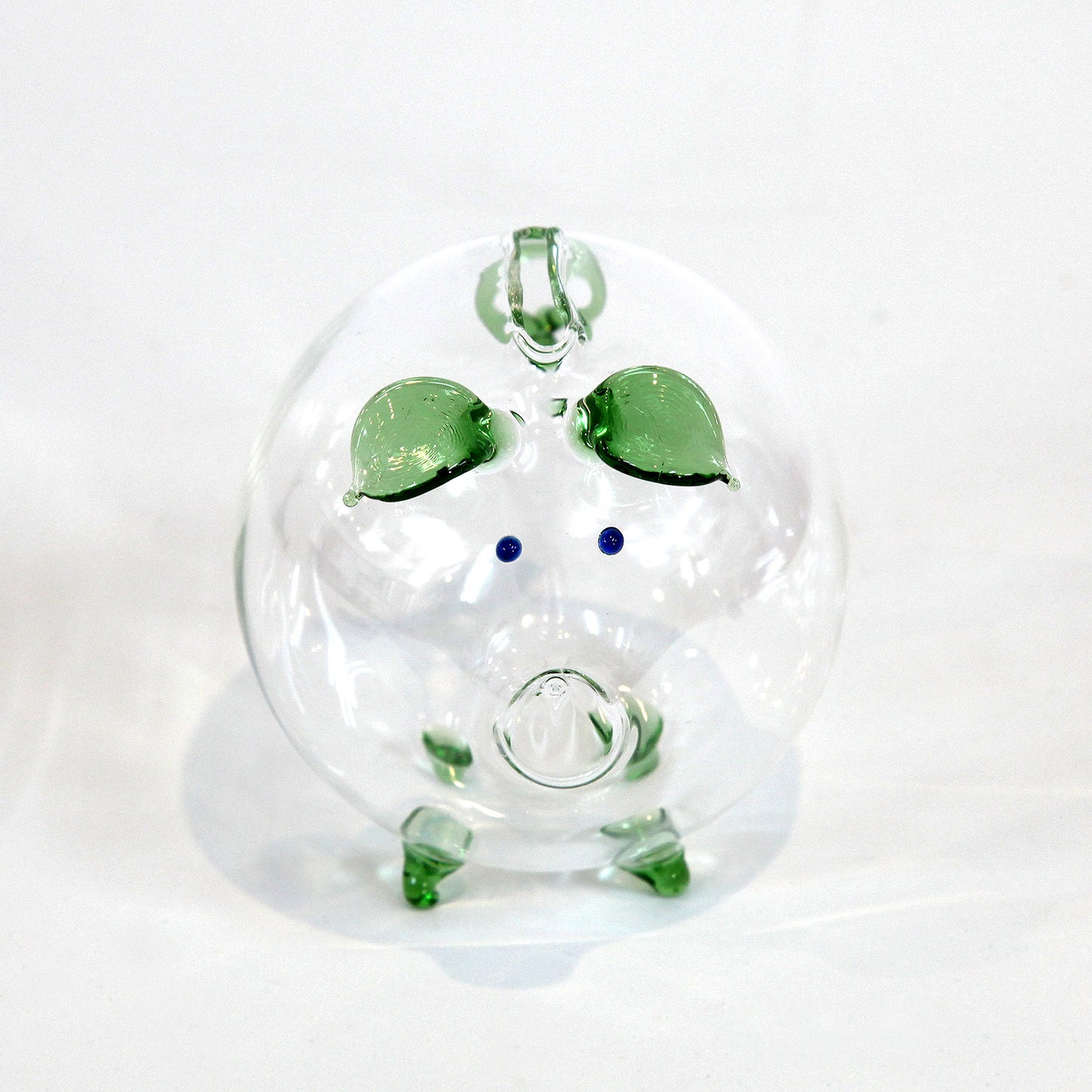 手作りガラス細工・ブタ貯金箱(緑)