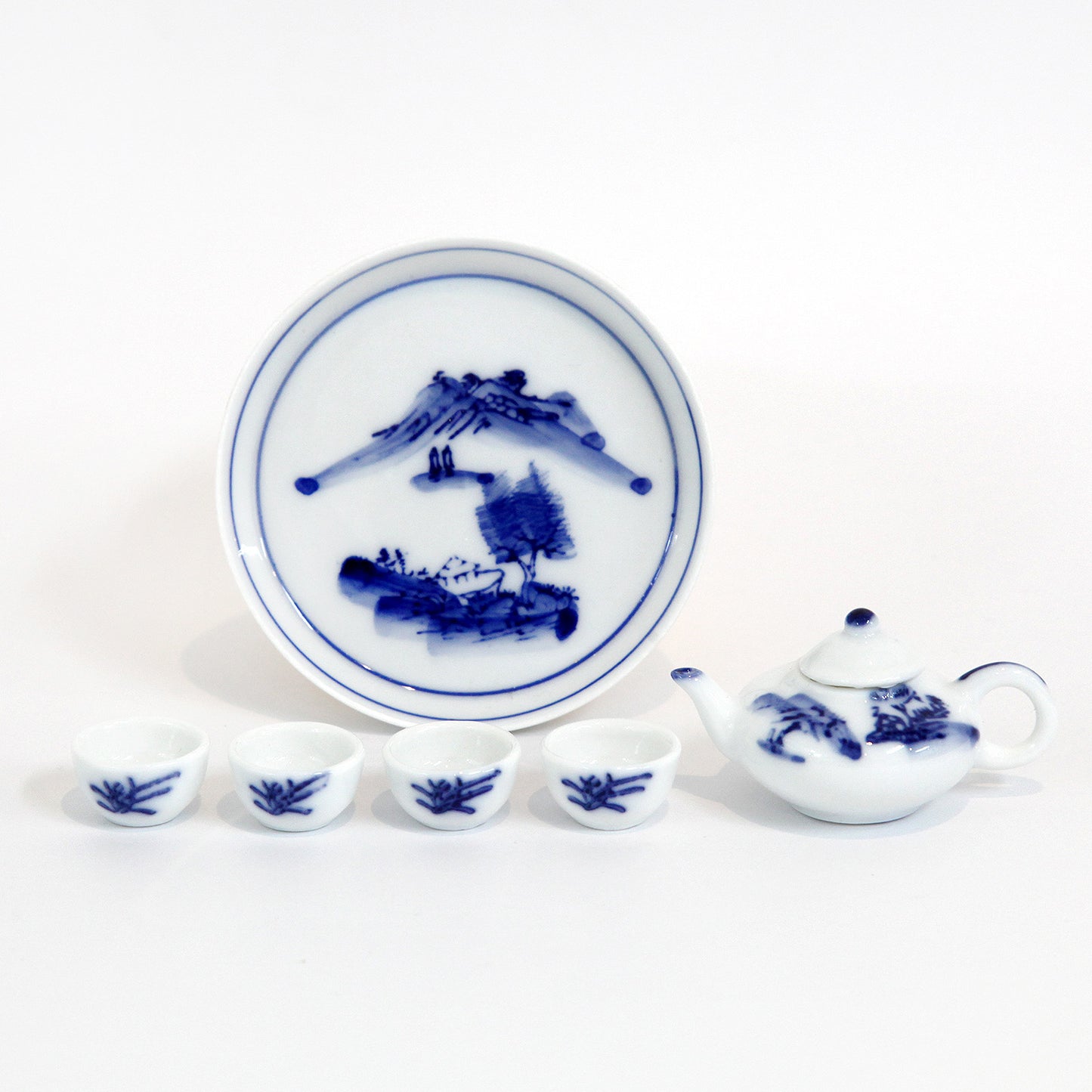 陶器のおままごと茶器5点セット・ミニサイズ(白地に藍)