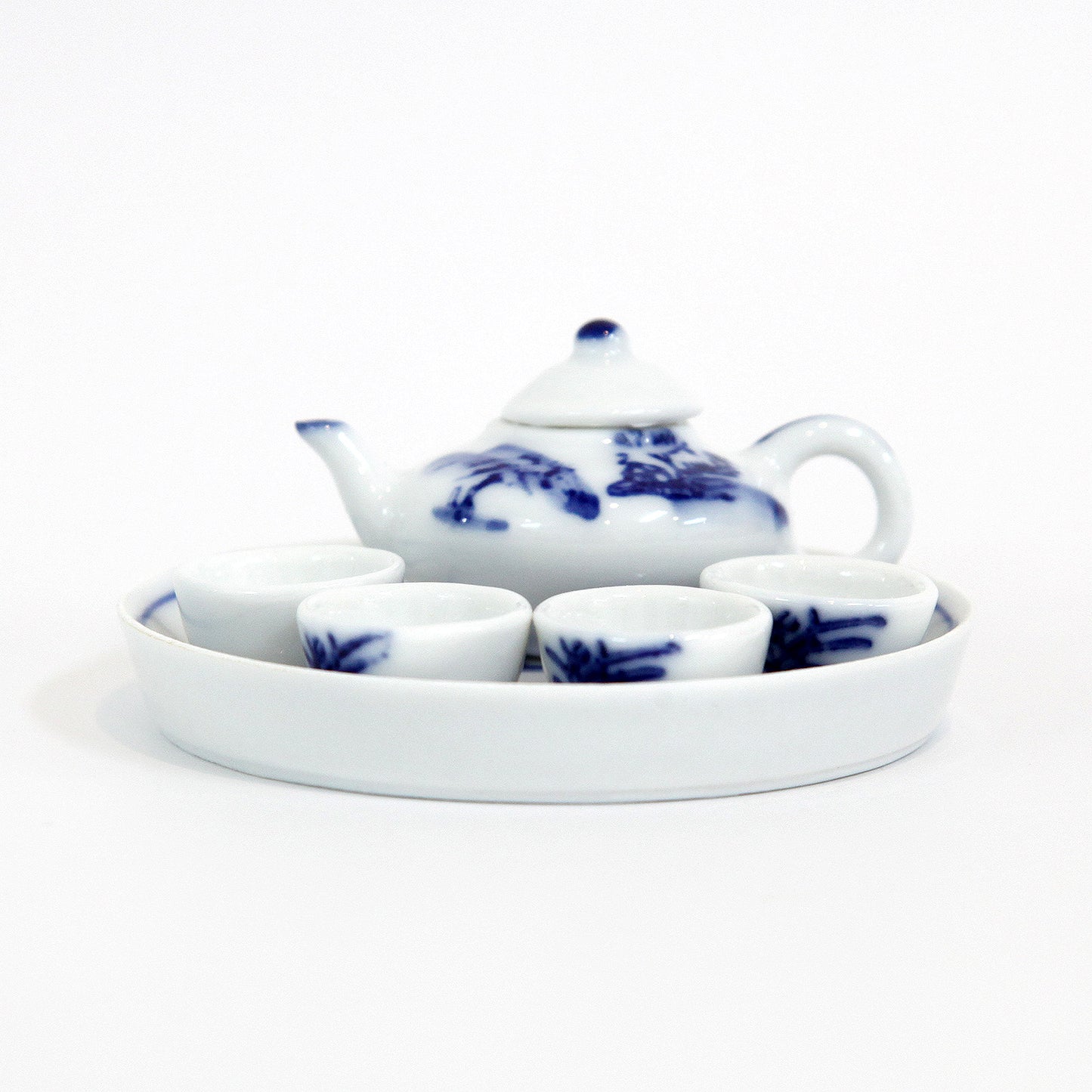 陶器のおままごと茶器5点セット・ミニサイズ(白地に藍)