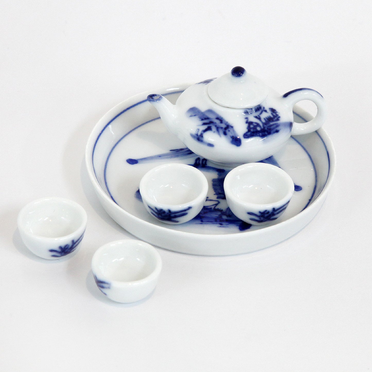陶器のおままごと茶器5点セット・ミニサイズ(白地に藍)