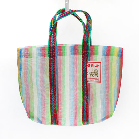 【台湾製】網エコバッグ|金獅牌(赤緑白青黄・ストライプ/細マチ)