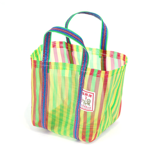 【台湾製】網エコバッグ|金獅牌(緑黄赤・ストライプ/マチあり)