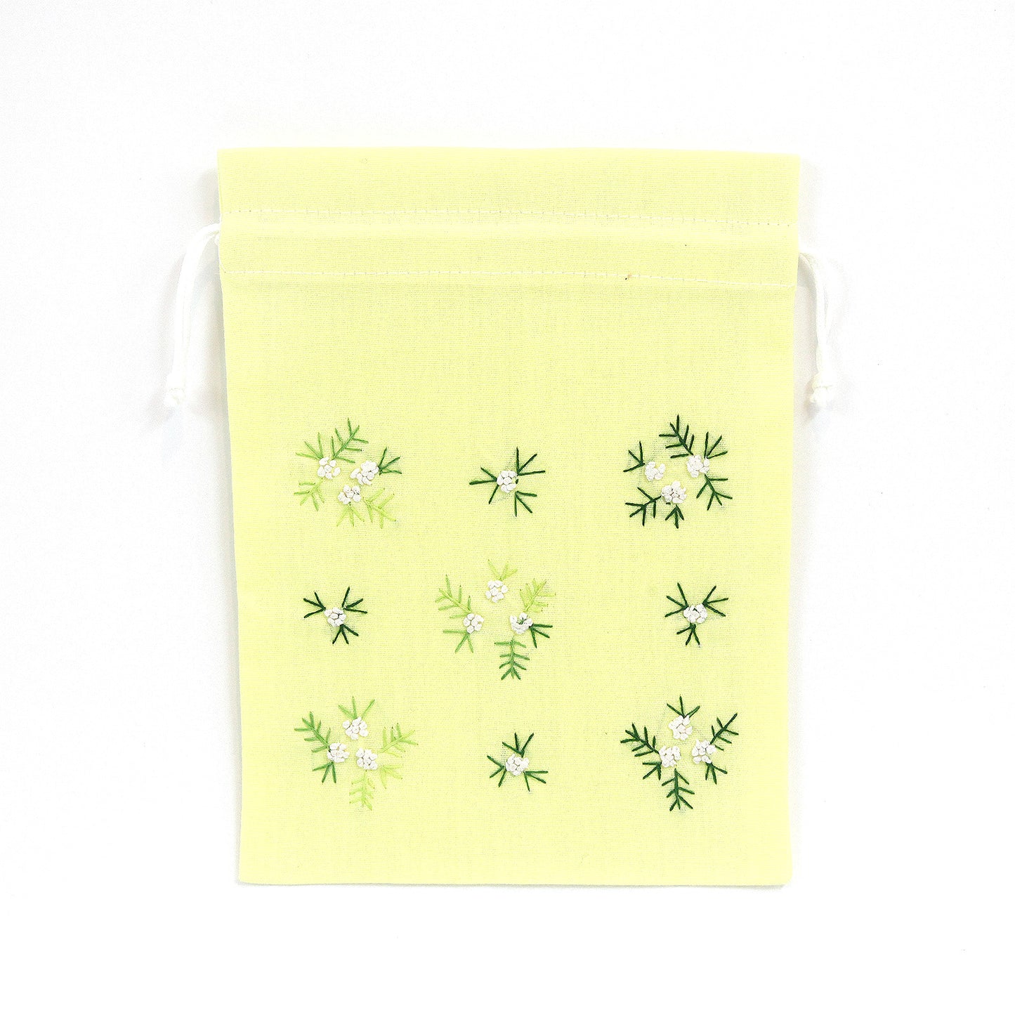 刺繍入り巾着(イエロー・花柄)