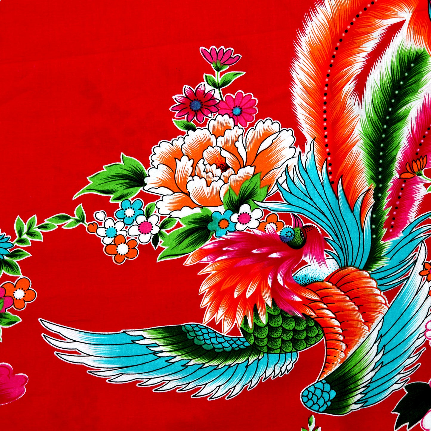 台湾花布・牡丹と孔雀(赤)