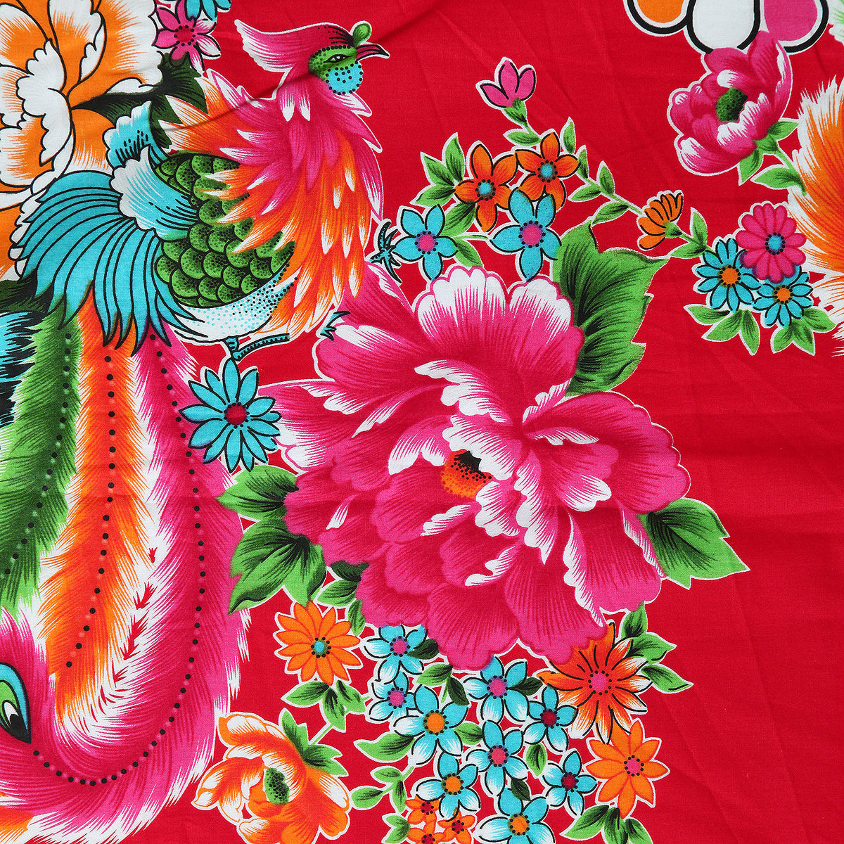 台湾花布(赤)花と孔雀