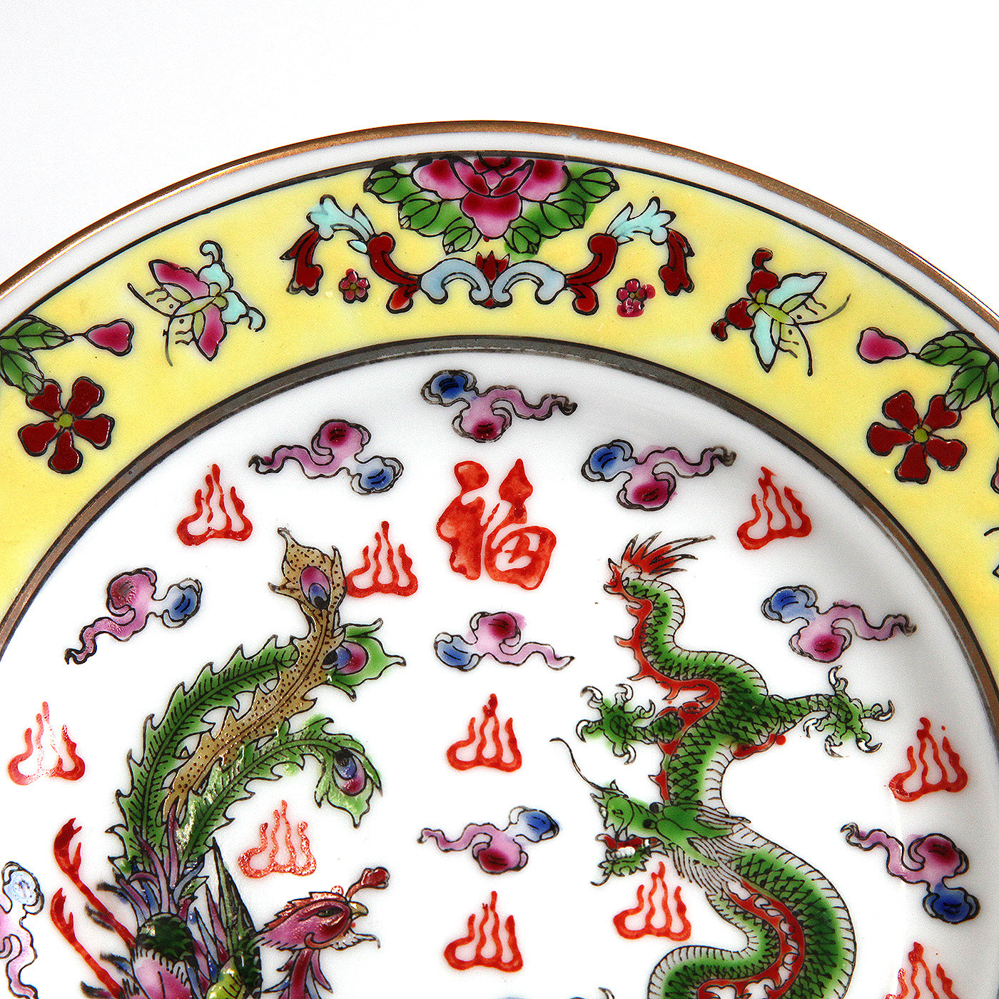 絵皿・緑の龍と朱色の鳳凰
