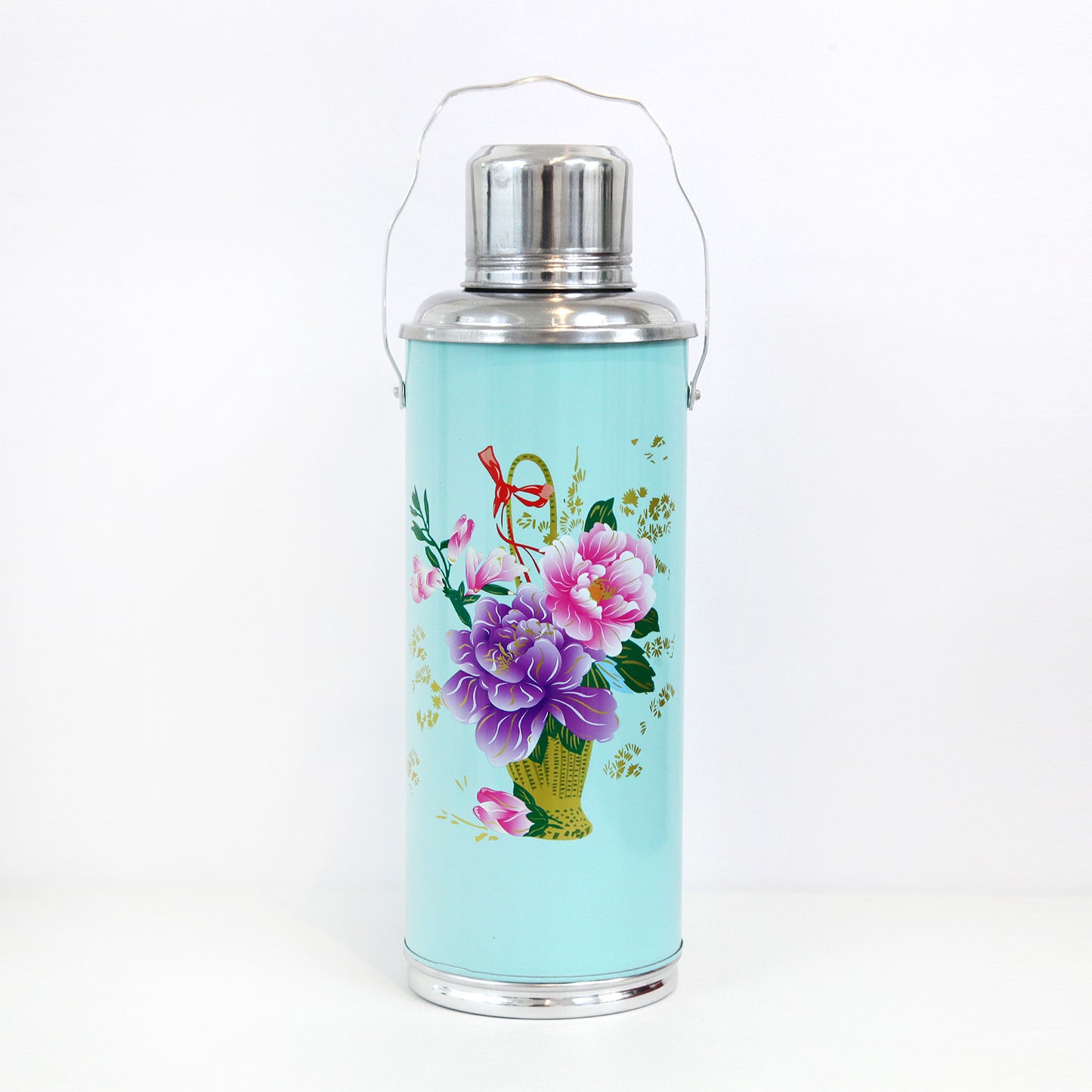 鉄製の水筒（水色・花）