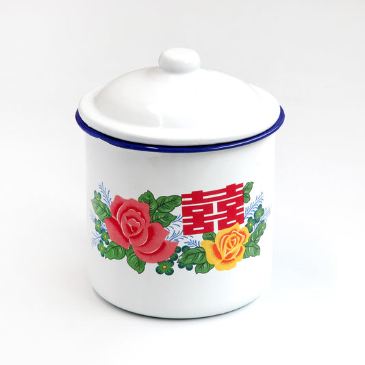 ホーローマグカップ 蓋付（赤と黄色のバラとダブルハピネス）