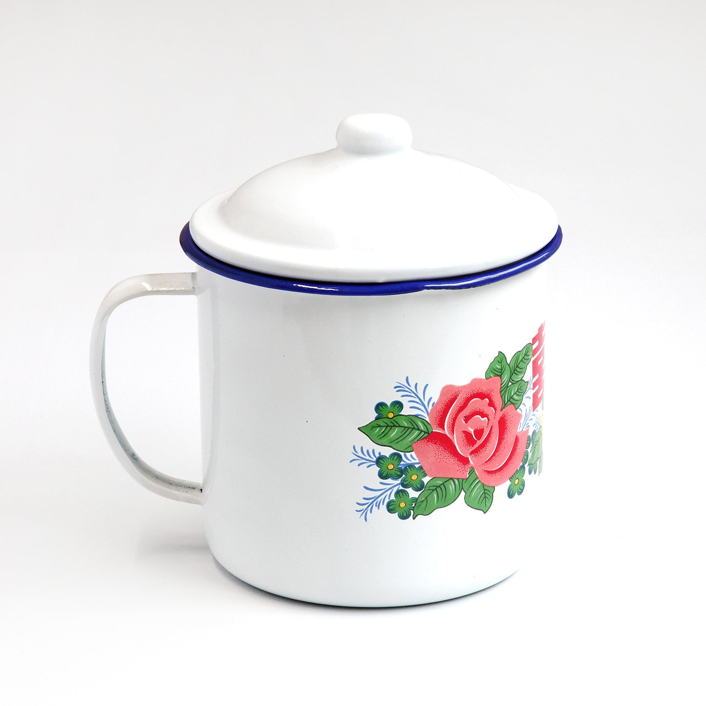 ホーローマグカップ 蓋付（赤と黄色のバラとダブルハピネス）