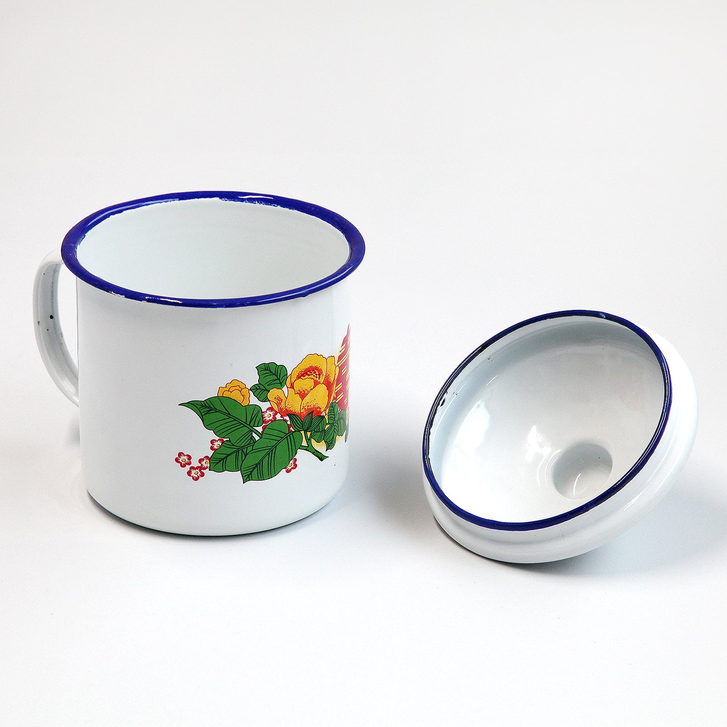 ホーローマグカップ 蓋付（黄色いバラとダブルハピネス）