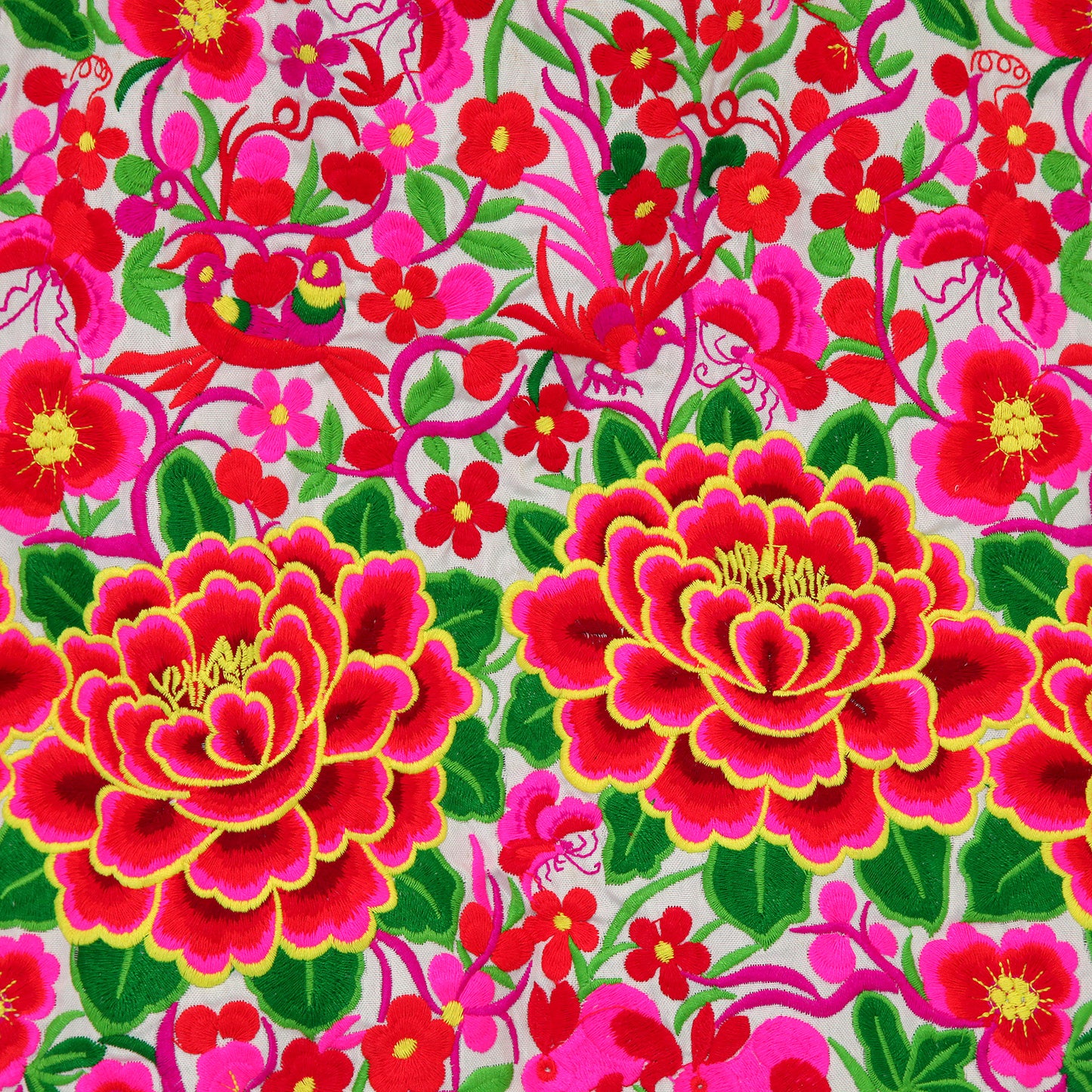 【中国・雲南省】刺繍バッグ・白地に花
