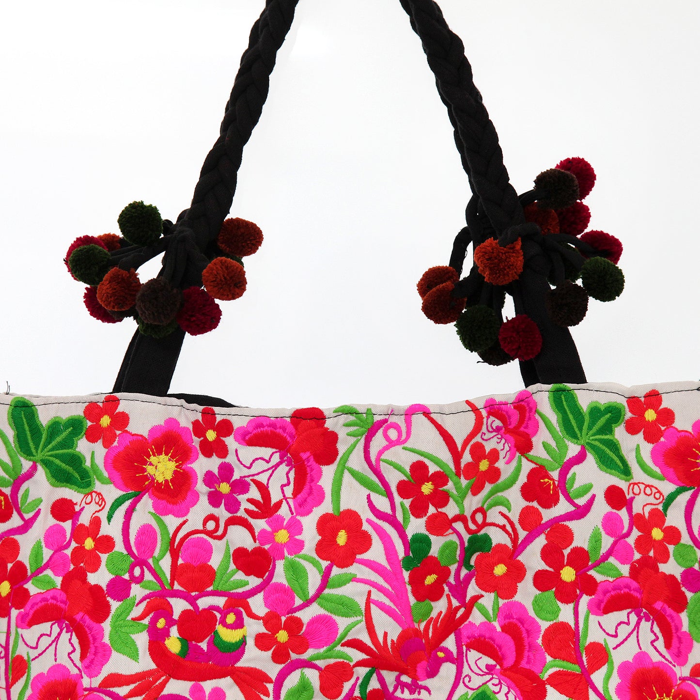 【中国・雲南省】刺繍バッグ・白地に花