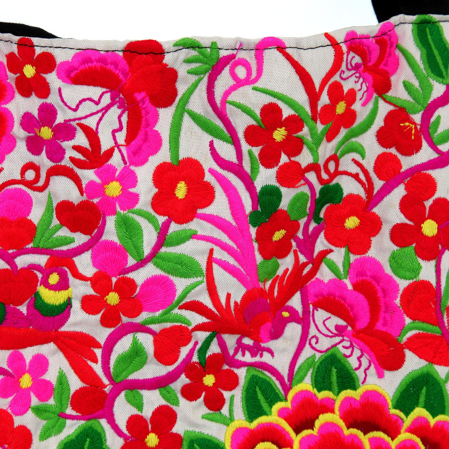 【中国・雲南省】刺繍バッグ・白地に花