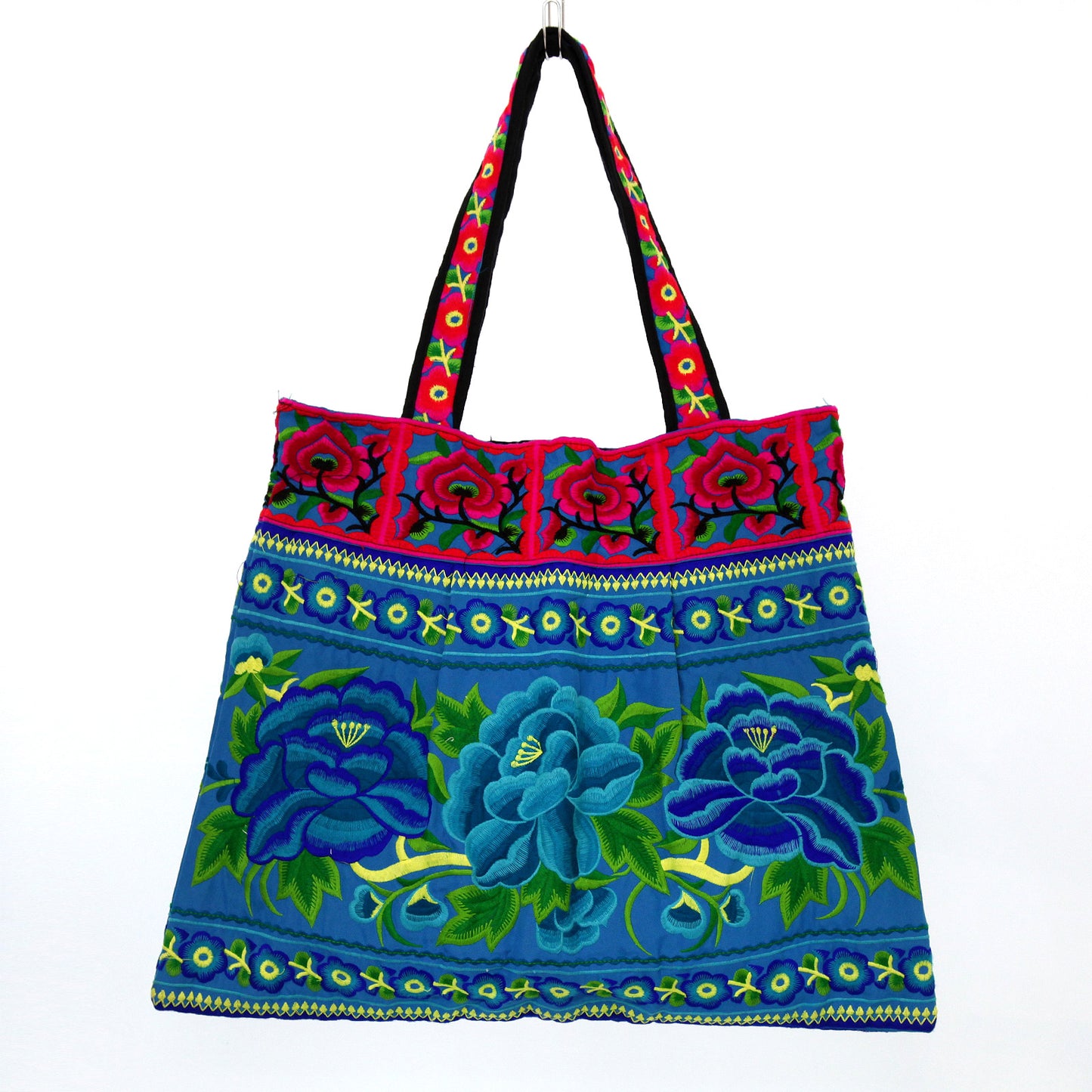 【中国・雲南省】少数民族・刺繍バッグ　青地に青い花