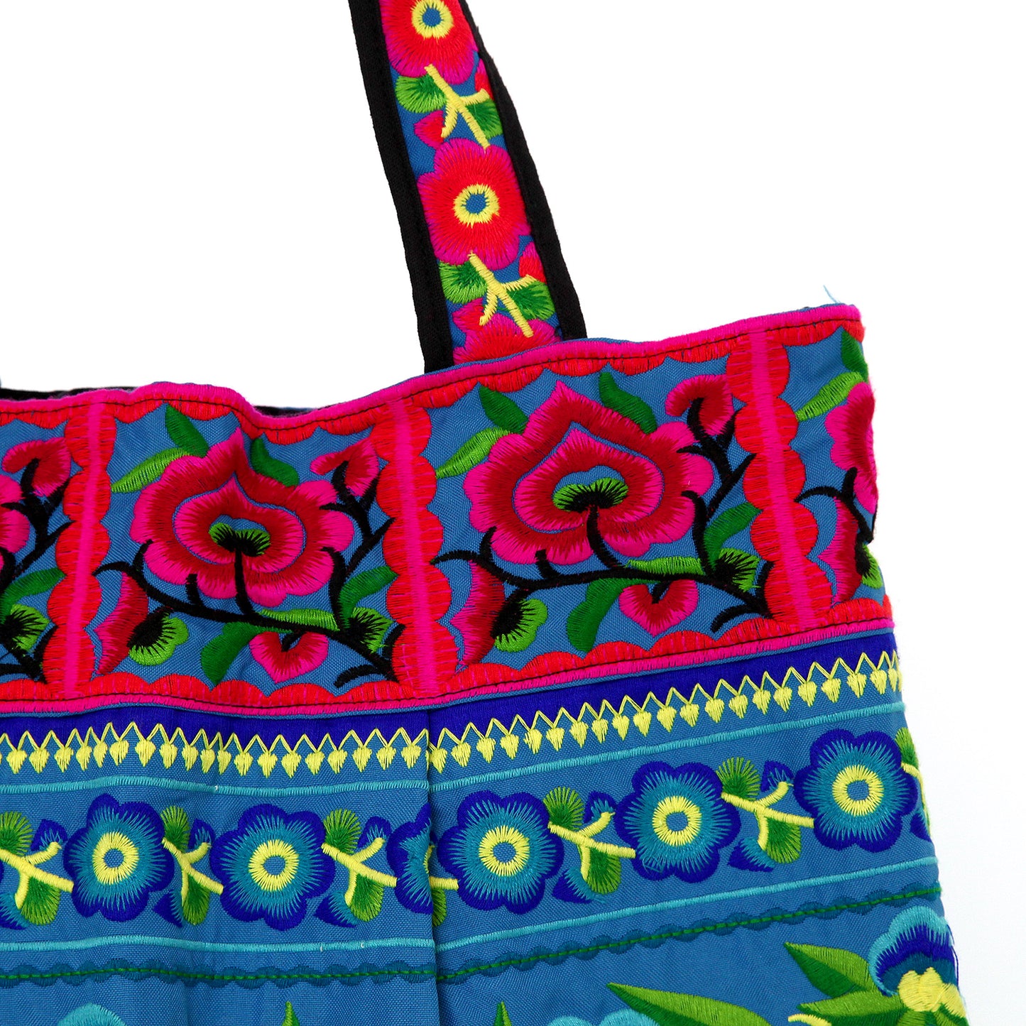 【中国・雲南省】少数民族・刺繍バッグ　青地に青い花