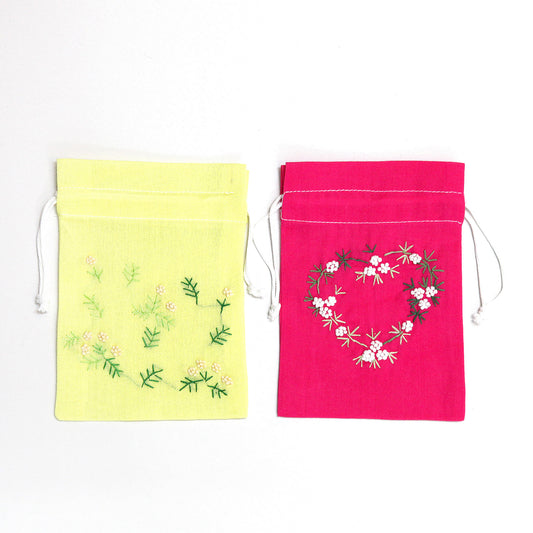 刺繍入り巾着（ピンク＆イエロー）