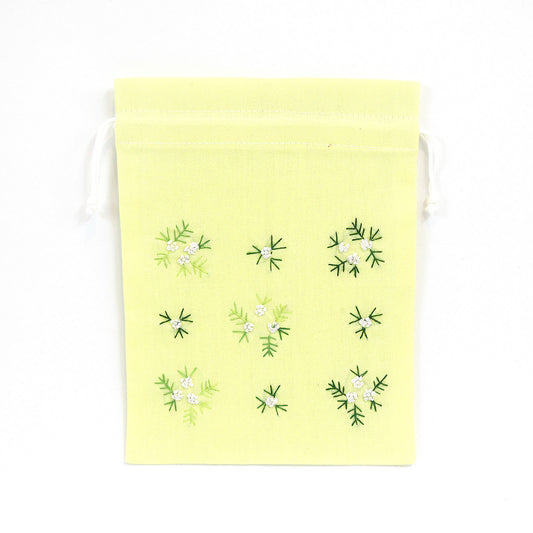 刺繍入り巾着（イエロー・花柄）