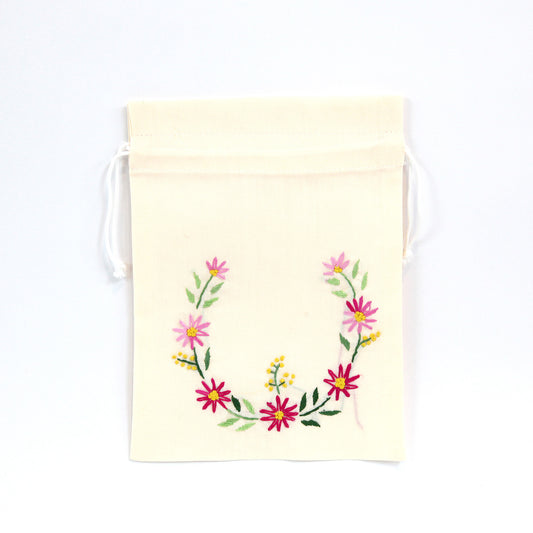 刺繍入り巾着（オレンジ）