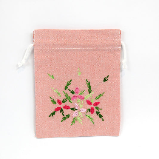 刺繍入り巾着（ピンク）